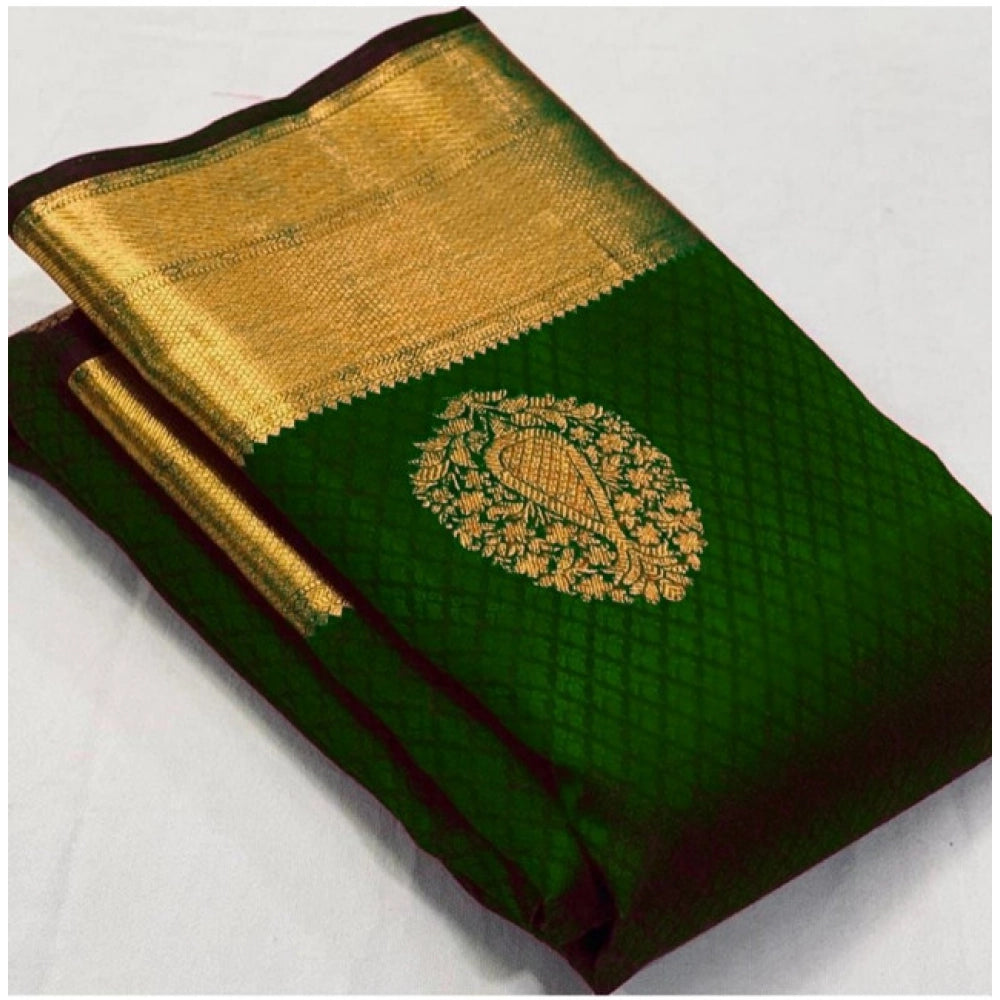 Women's Soft Lichi Silk Printed Saree With Unstitched Blouse 5.5 Mtr (Green)