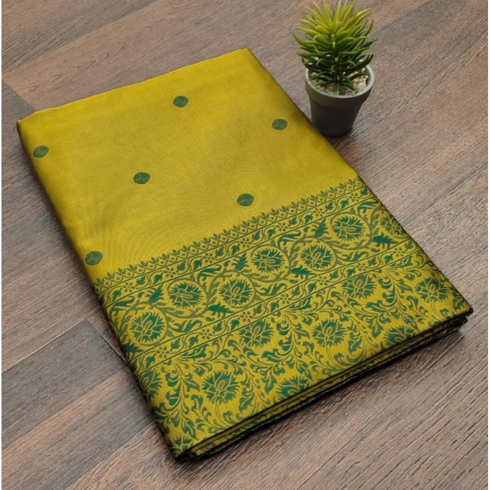 Women's Soft Lichi Silk Printed Saree With Unstitched Blouse 5.5 Mtr (Green)