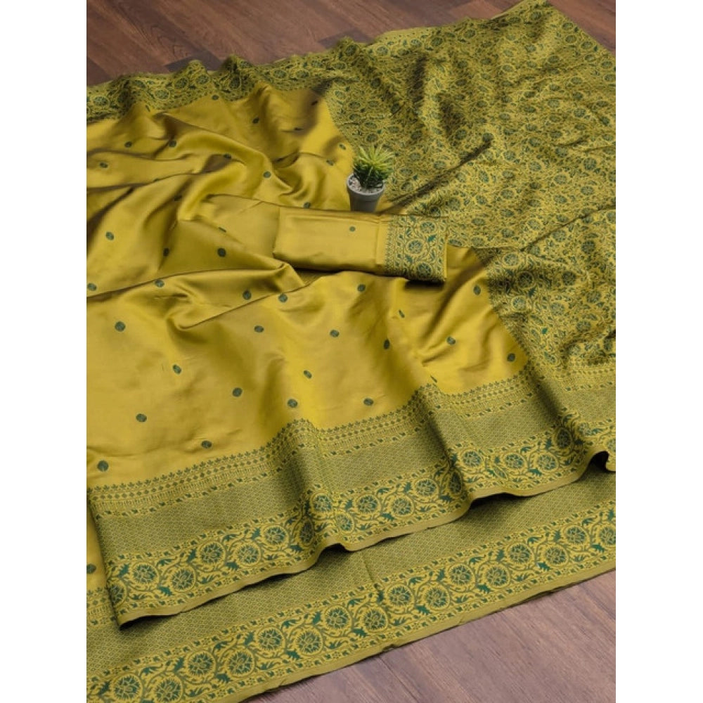 Women's Soft Lichi Silk Printed Saree With Unstitched Blouse 5.5 Mtr (Green)