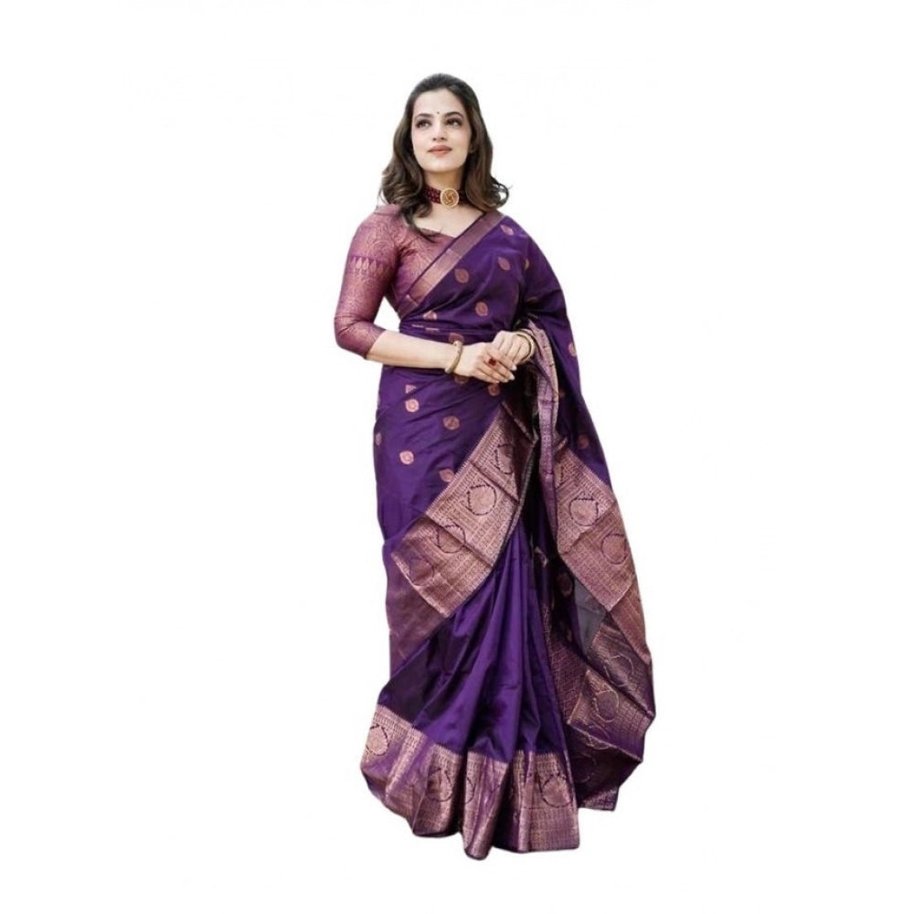 Women's Soft Lichi Silk Printed Saree With Unstitched Blouse 5.5 Mtr (Blue)