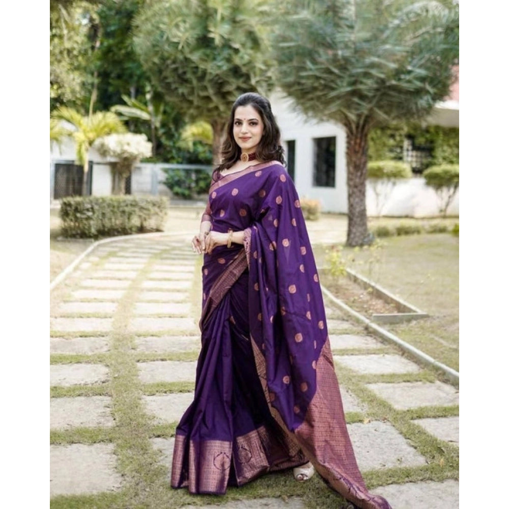 Women's Soft Lichi Silk Printed Saree With Unstitched Blouse 5.5 Mtr (Blue)