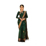 Women's Soft Lichi Silk Printed Saree With Unstitched Blouse 5.5 Mtr (Green)