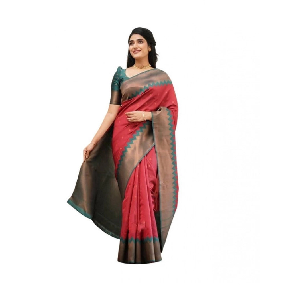 Women's Soft Lichi Silk Printed Saree With Unstitched Blouse 5.5 Mtr (Red)