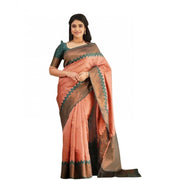 Women's Soft Lichi Silk Printed Saree With Unstitched Blouse 5.5 Mtr (Peach)