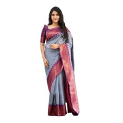 Women's Soft Lichi Silk Printed Saree With Unstitched Blouse 5.5 Mtr (Grey)