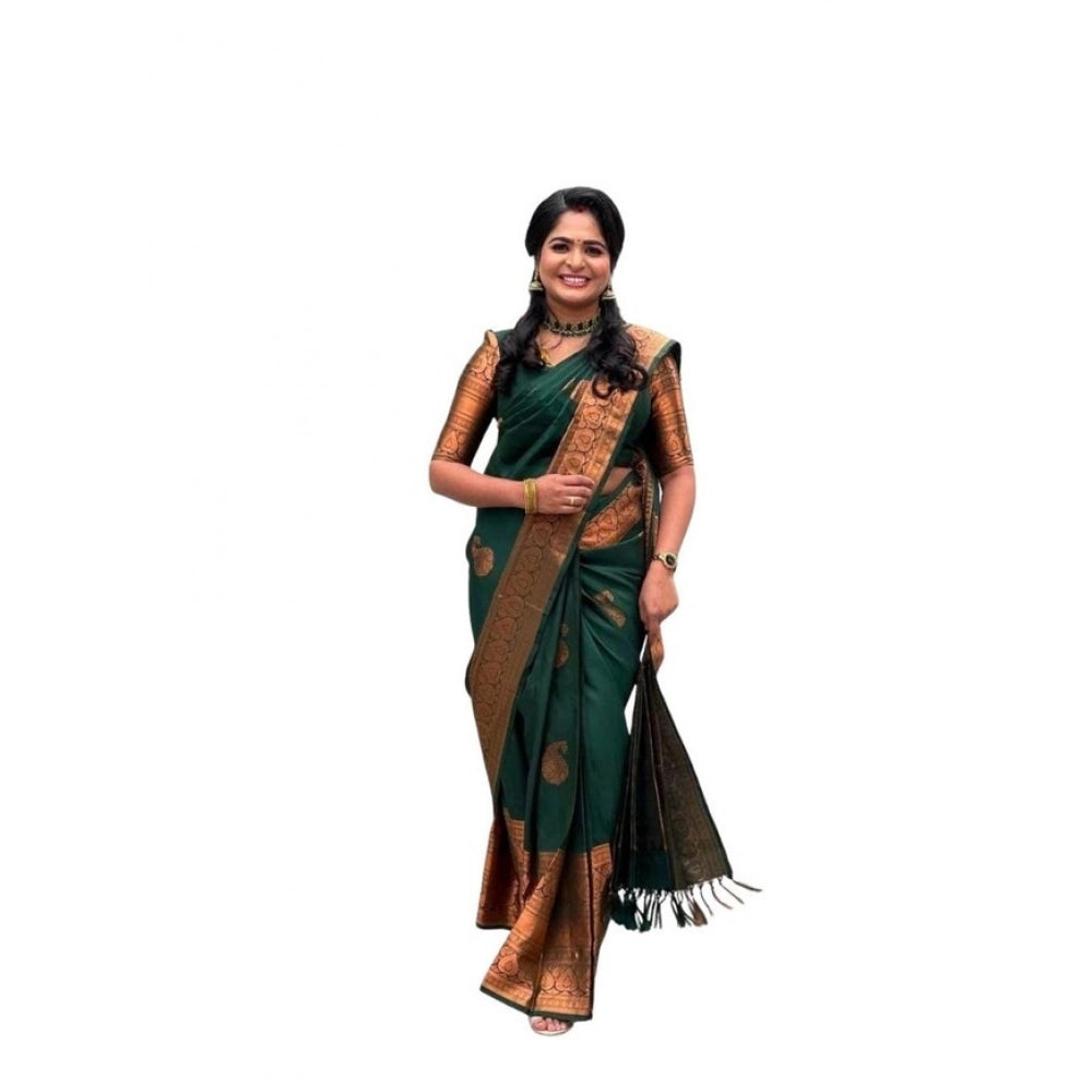 Women's Soft Lichi Silk Printed Saree With Unstitched Blouse 5.5 Mtr (Green)