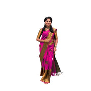 Women's Soft Lichi Silk Printed Saree With Unstitched Blouse 5.5 Mtr (Pink)