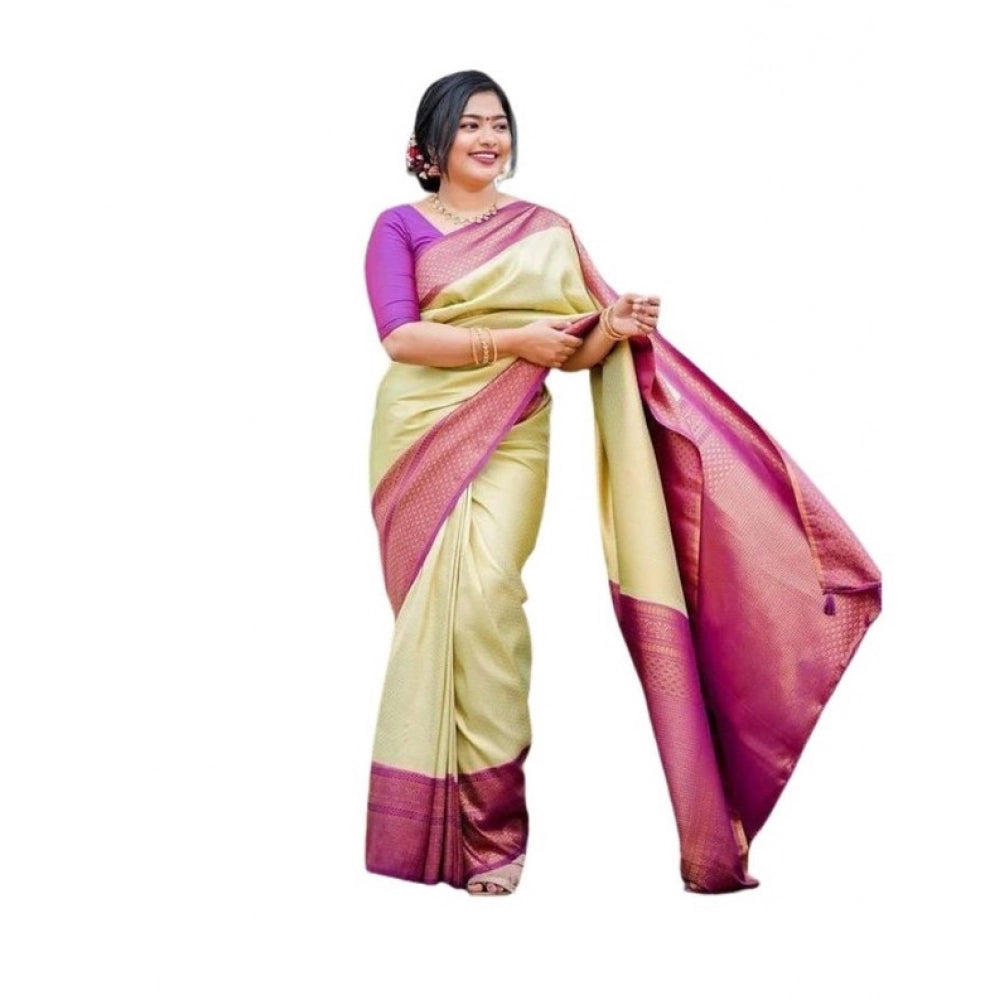 Women's Soft Lichi Silk Printed Saree With Unstitched Blouse 5.5 Mtr (Light-Green)