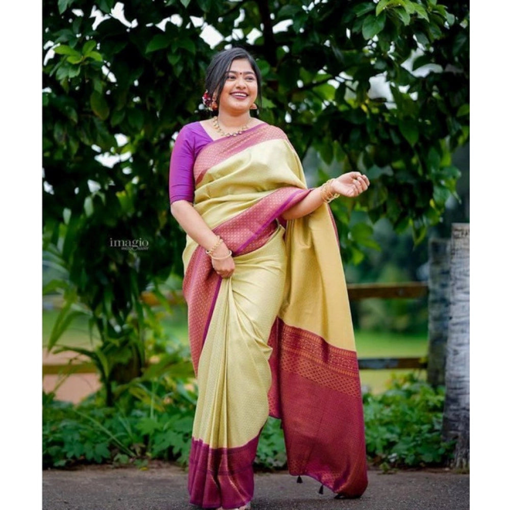 Women's Soft Lichi Silk Printed Saree With Unstitched Blouse 5.5 Mtr (Light-Green)