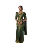 Women's Soft Lichi Silk Printed Saree With Unstitched Blouse 5.5 Mtr (Green)