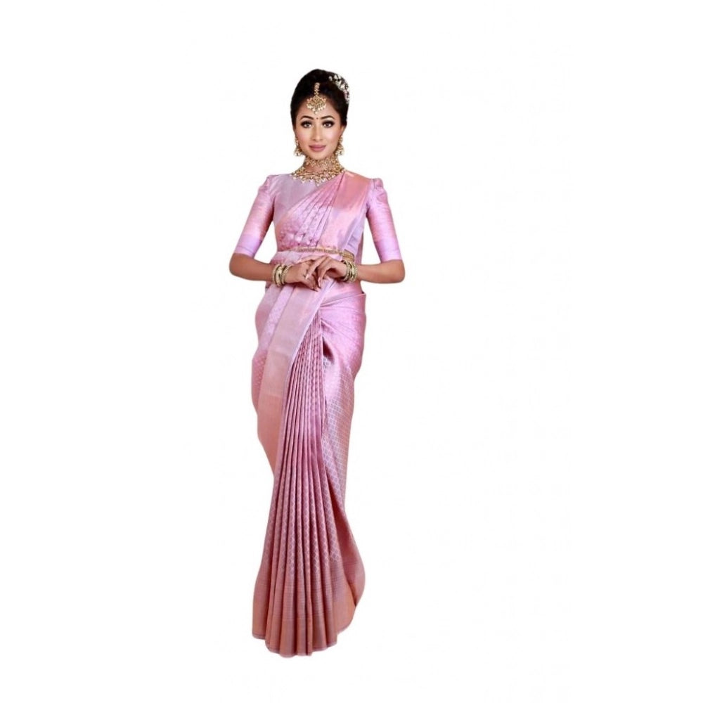 Women's Soft Lichi Silk Printed Saree With Unstitched Blouse 5.5 Mtr (Pink)