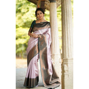 Women's Soft Lichi Silk Printed Saree With Unstitched Blouse 5.5 Mtr (Light-Pink)