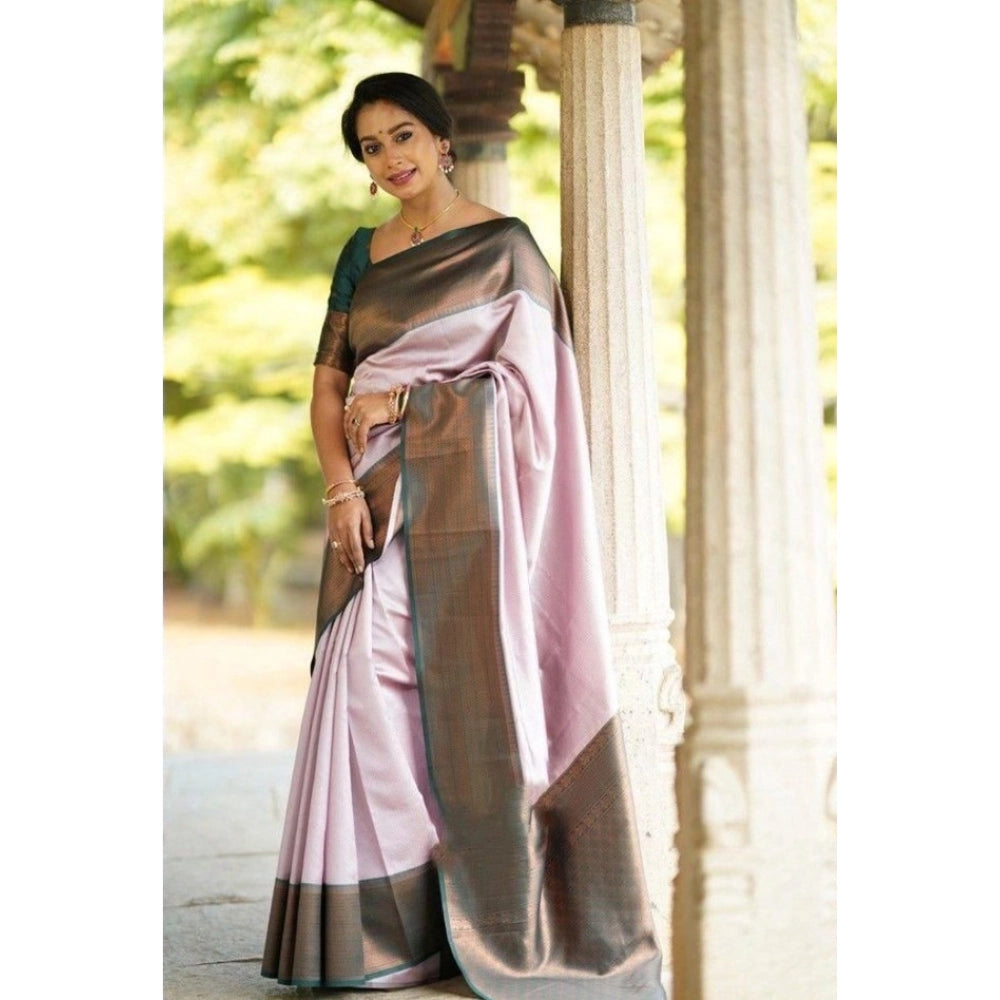 Women's Soft Lichi Silk Printed Saree With Unstitched Blouse 5.5 Mtr (Light-Pink)