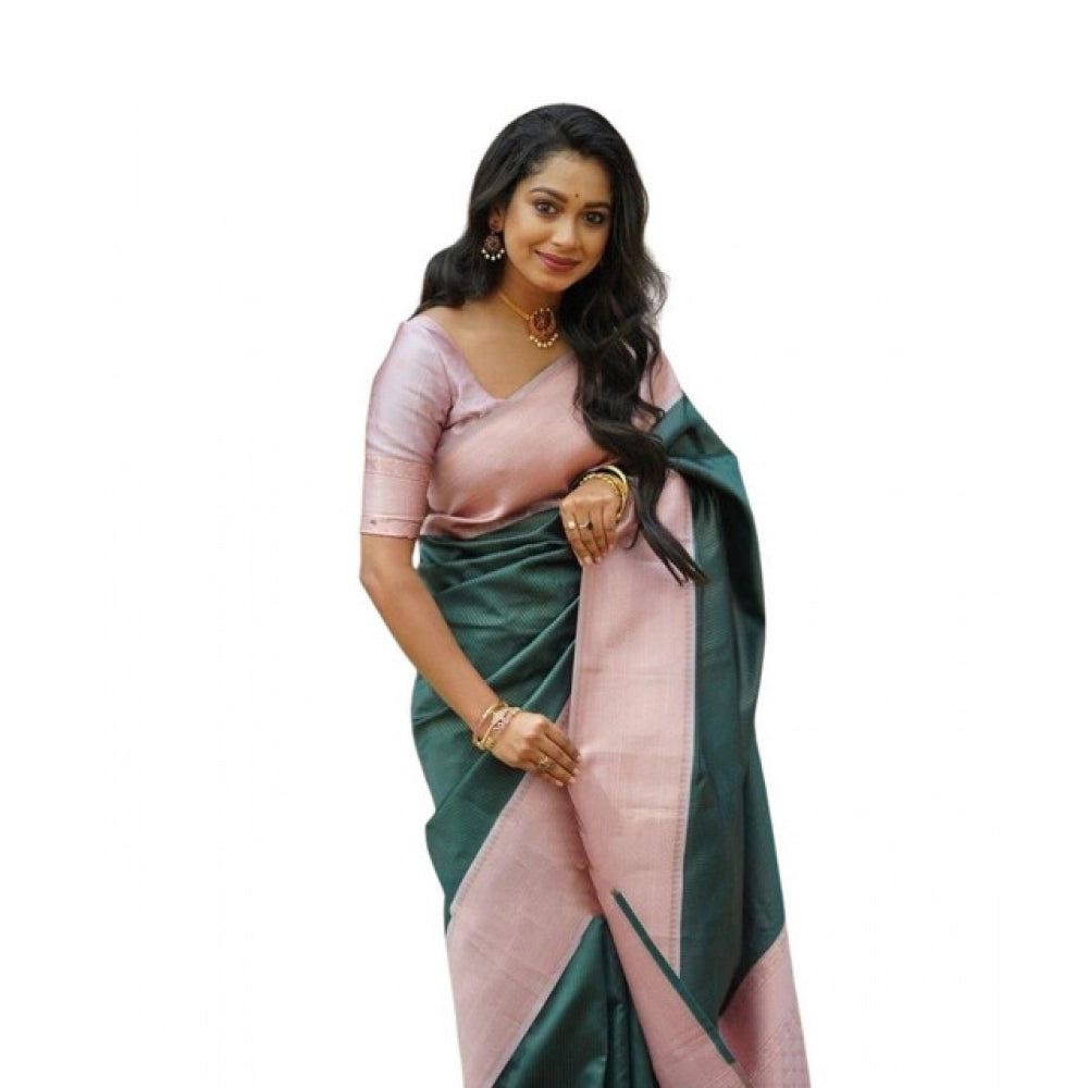 Women's Soft Lichi Silk Printed Saree With Unstitched Blouse 5.5 Mtr (Green)