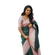 Women's Soft Lichi Silk Printed Saree With Unstitched Blouse 5.5 Mtr (Green)