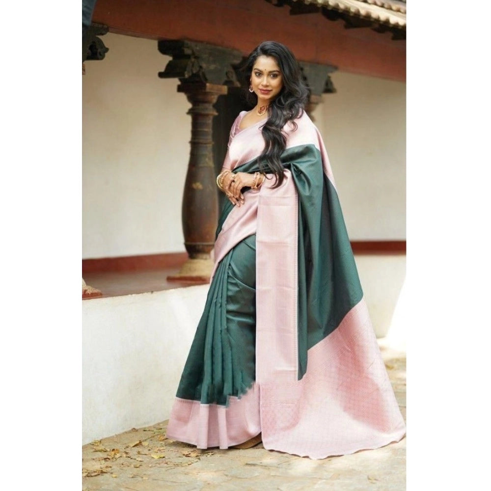 Women's Soft Lichi Silk Printed Saree With Unstitched Blouse 5.5 Mtr (Green)