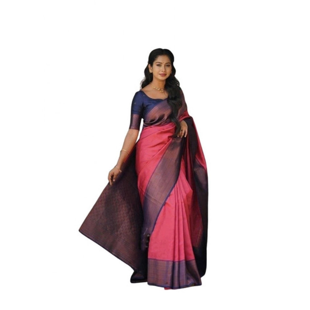 Women's Soft Lichi Silk Printed Saree With Unstitched Blouse 5.5 Mtr (Red)