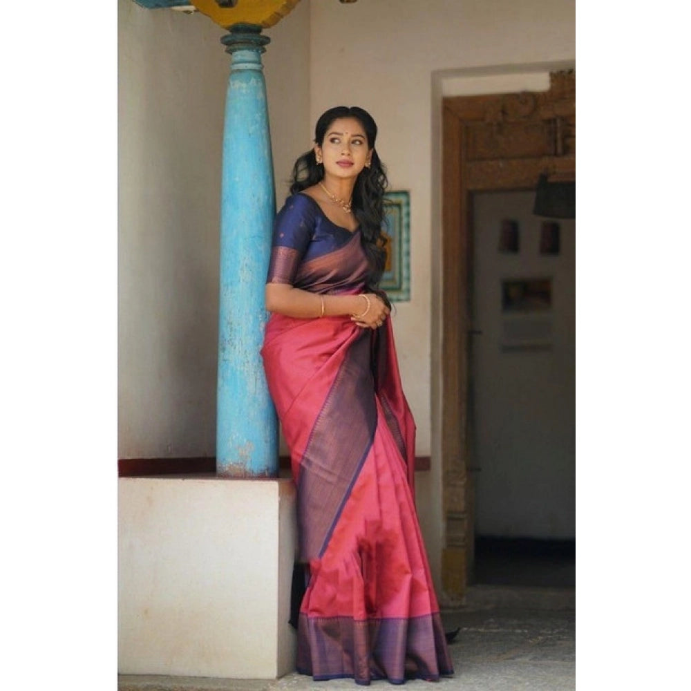 Women's Soft Lichi Silk Printed Saree With Unstitched Blouse 5.5 Mtr (Red)