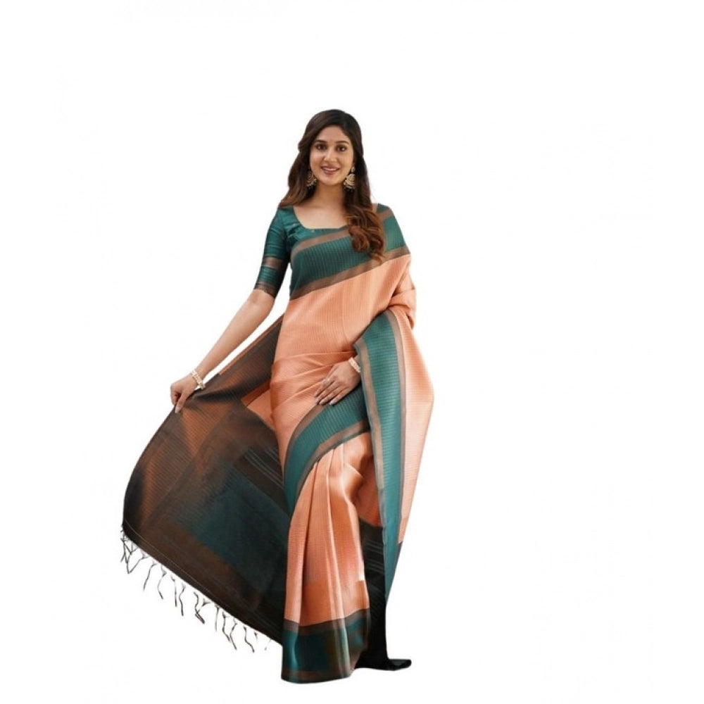 Women's Soft Lichi Silk Printed Saree With Unstitched Blouse 5.5 Mtr (Orange)