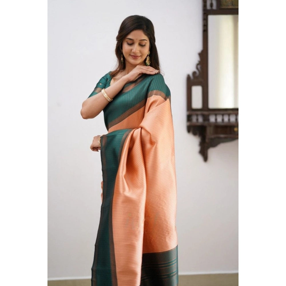 Women's Soft Lichi Silk Printed Saree With Unstitched Blouse 5.5 Mtr (Orange)