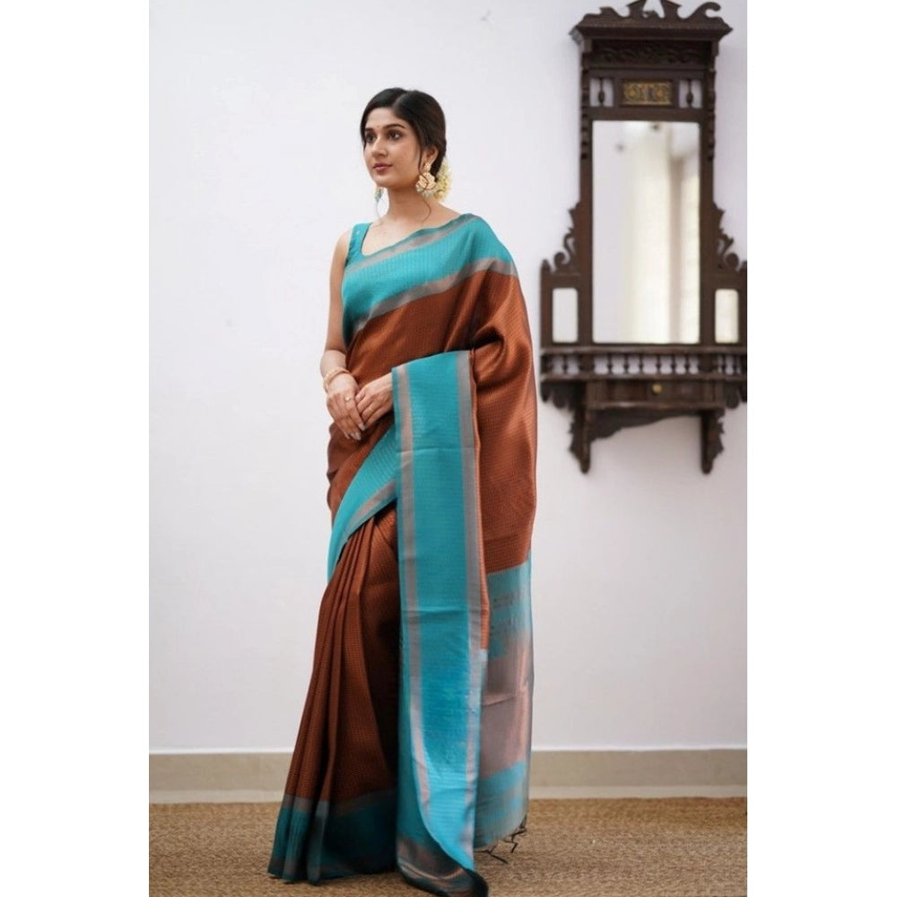 Women's Soft Lichi Silk Printed Saree With Unstitched Blouse 5.5 Mtr (Brown)