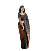 Women's Soft Lichi Silk Printed Saree With Unstitched Blouse 5.5 Mtr (Black)
