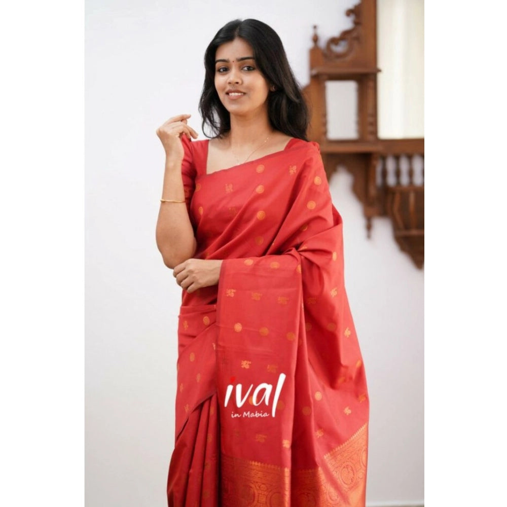 Women's Soft Lichi Silk Printed Saree With Unstitched Blouse 5.5 Mtr (Red)