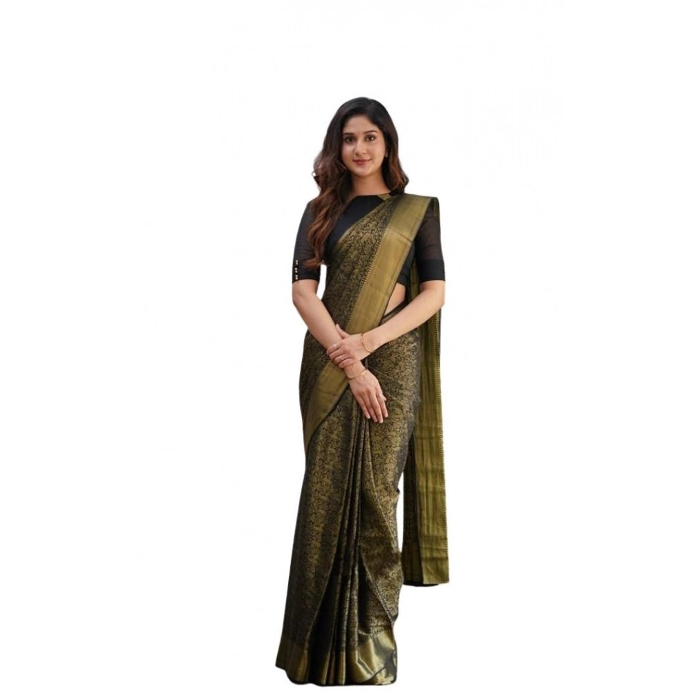 Women's Soft Lichi Silk Printed Saree With Unstitched Blouse 5.5 Mtr (Green)
