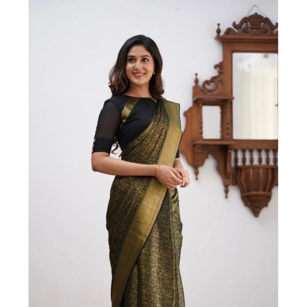 Women's Soft Lichi Silk Printed Saree With Unstitched Blouse 5.5 Mtr (Green)