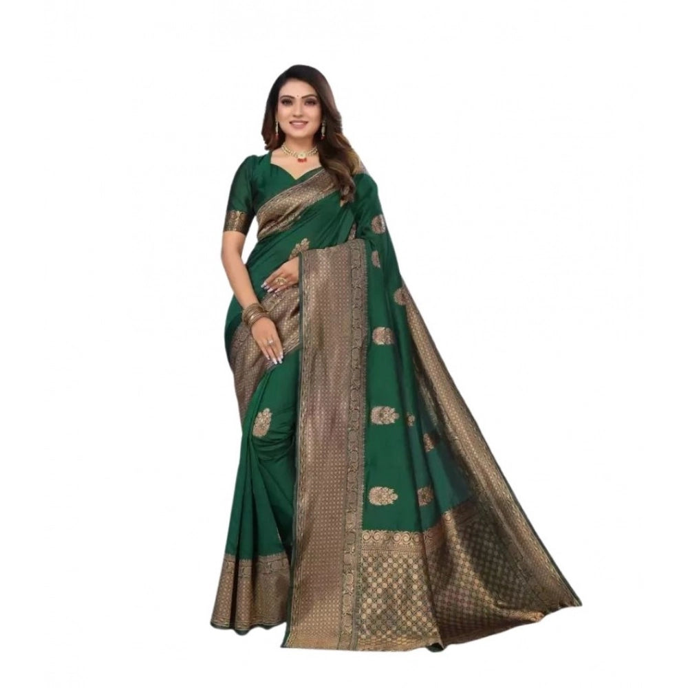 Women's Soft Lichi Silk Printed Saree With Unstitched Blouse 5.5 Mtr (Green)
