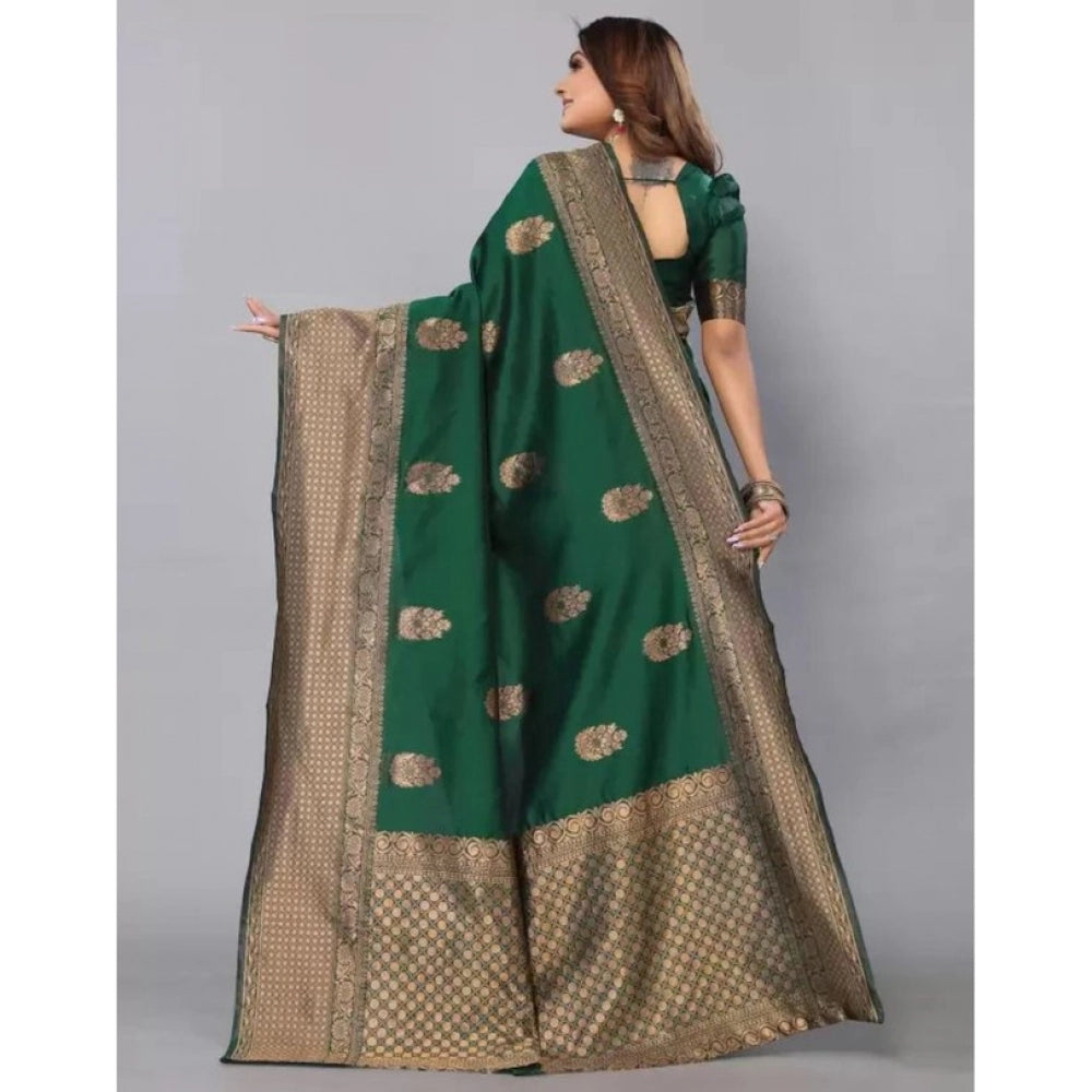 Women's Soft Lichi Silk Printed Saree With Unstitched Blouse 5.5 Mtr (Green)