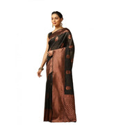 Women's Soft Lichi Silk Printed Saree With Unstitched Blouse 5.5 Mtr (Black)