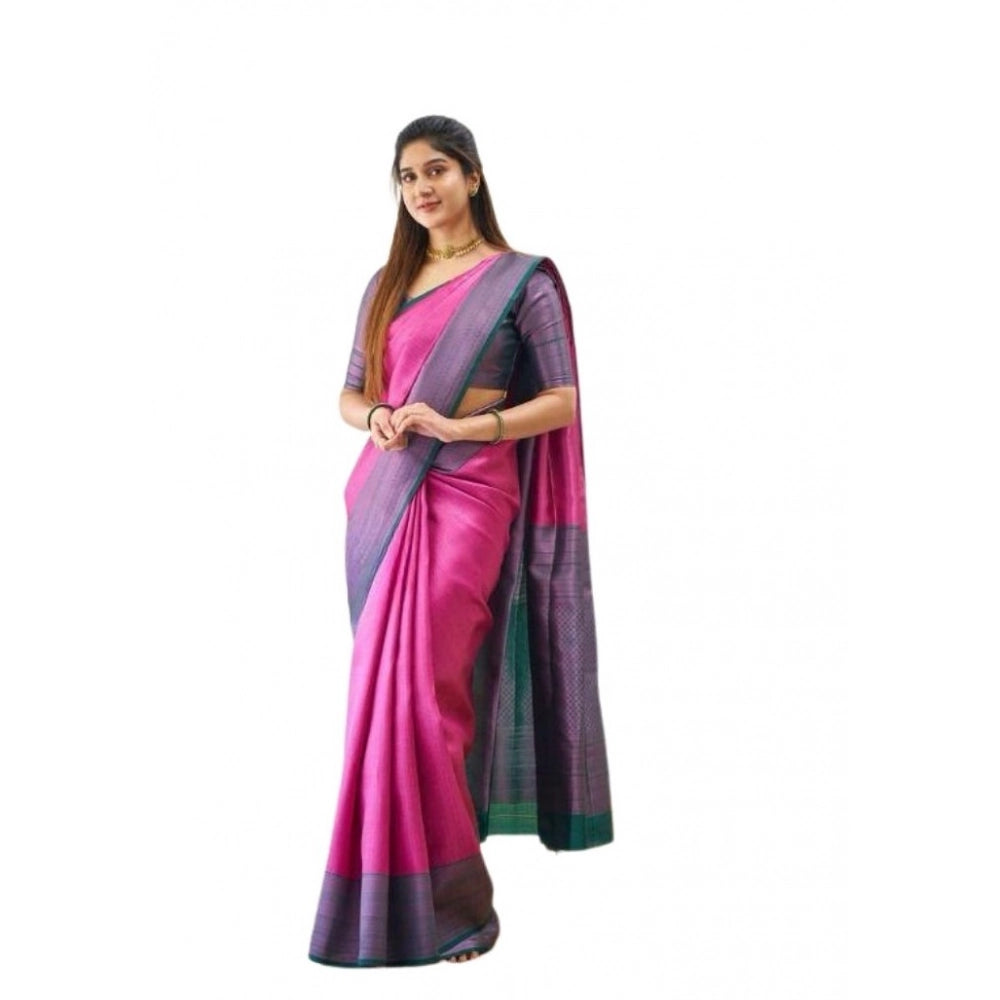 Women's Soft Lichi Silk Printed Saree With Unstitched Blouse 5.5 Mtr (Pink)