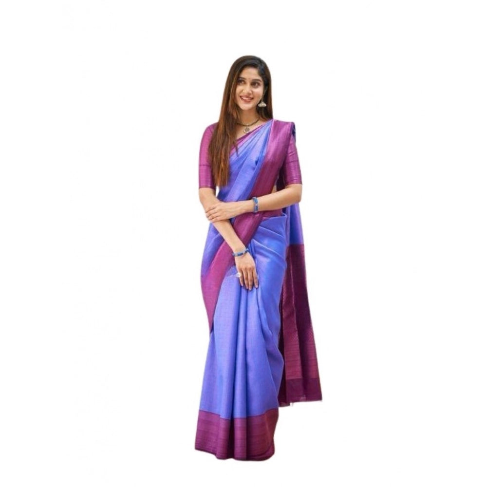 Women's Soft Lichi Silk Printed Saree With Unstitched Blouse 5.5 Mtr (Blue)
