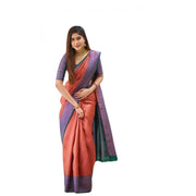 Women's Soft Lichi Silk Printed Saree With Unstitched Blouse 5.5 Mtr (Orange)