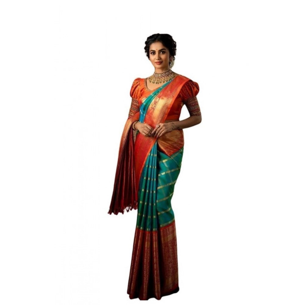 Women's Soft Lichi Silk Printed Saree With Unstitched Blouse 5.5 Mtr (Green)