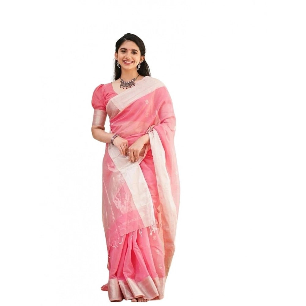 Women's Soft Lichi Silk Printed Saree With Unstitched Blouse 5.5 Mtr (Pink)