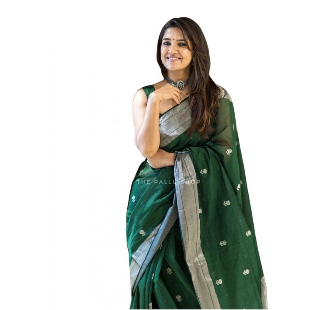Women's Soft Lichi Silk Printed Saree With Unstitched Blouse 5.5 Mtr (Green)