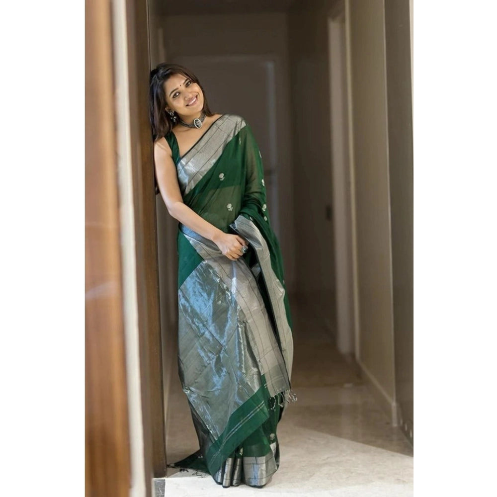 Women's Soft Lichi Silk Printed Saree With Unstitched Blouse 5.5 Mtr (Green)