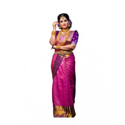Women's Soft Lichi Silk Printed Saree With Unstitched Blouse 5.5 Mtr (Pink)
