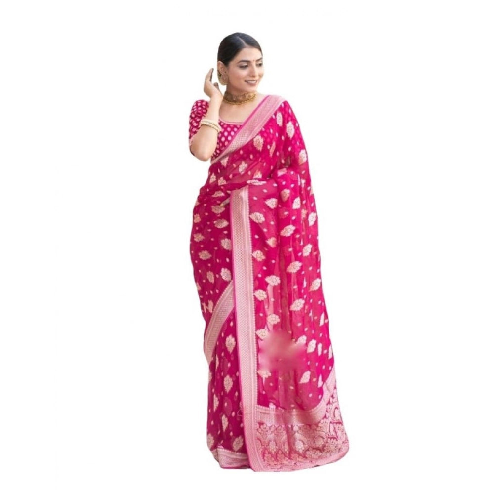 Women's Soft Lichi Silk Printed Saree With Unstitched Blouse 5.5 Mtr (Pink)