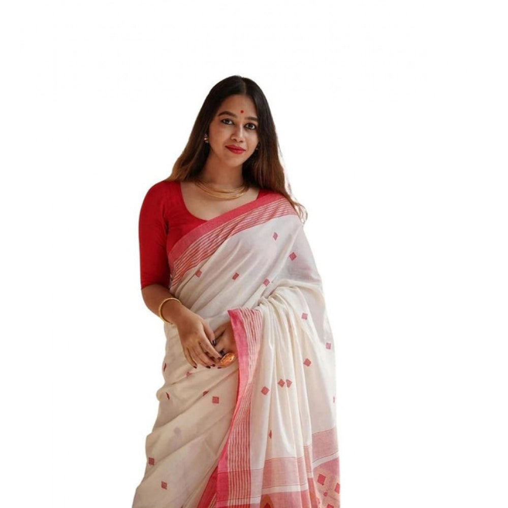 Women's Soft Lilan Printed Saree With Unstitched Blouse 5.5 Mtr (White)
