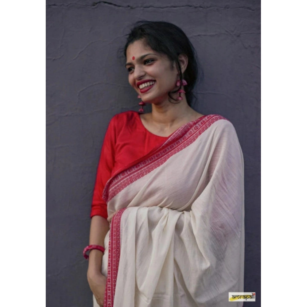 Women's Soft Lilan Printed Saree With Unstitched Blouse 5.5 Mtr (White)