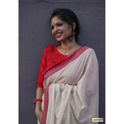 Women's Soft Lilan Printed Saree With Unstitched Blouse 5.5 Mtr (White)