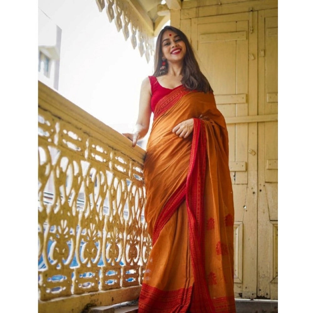 Women's Soft Lilan Printed Saree With Unstitched Blouse 5.5 Mtr (Mustard )