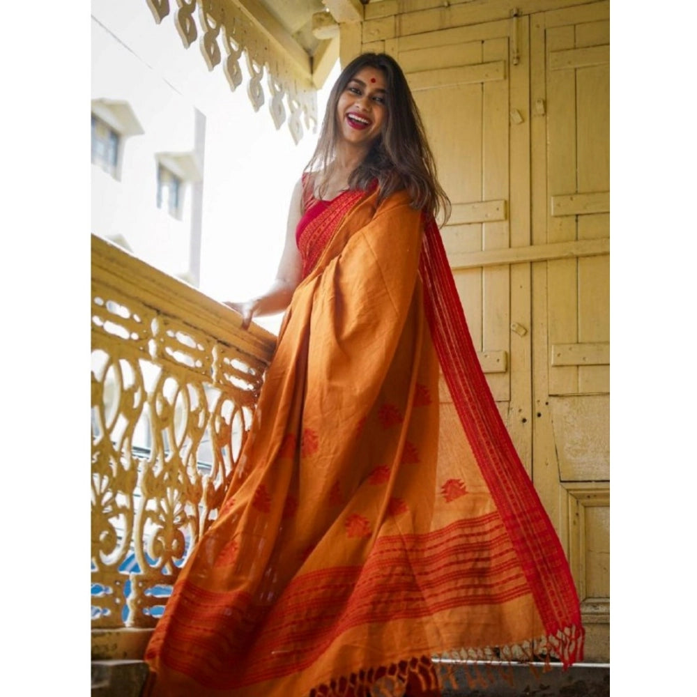 Women's Soft Lilan Printed Saree With Unstitched Blouse 5.5 Mtr (Mustard )