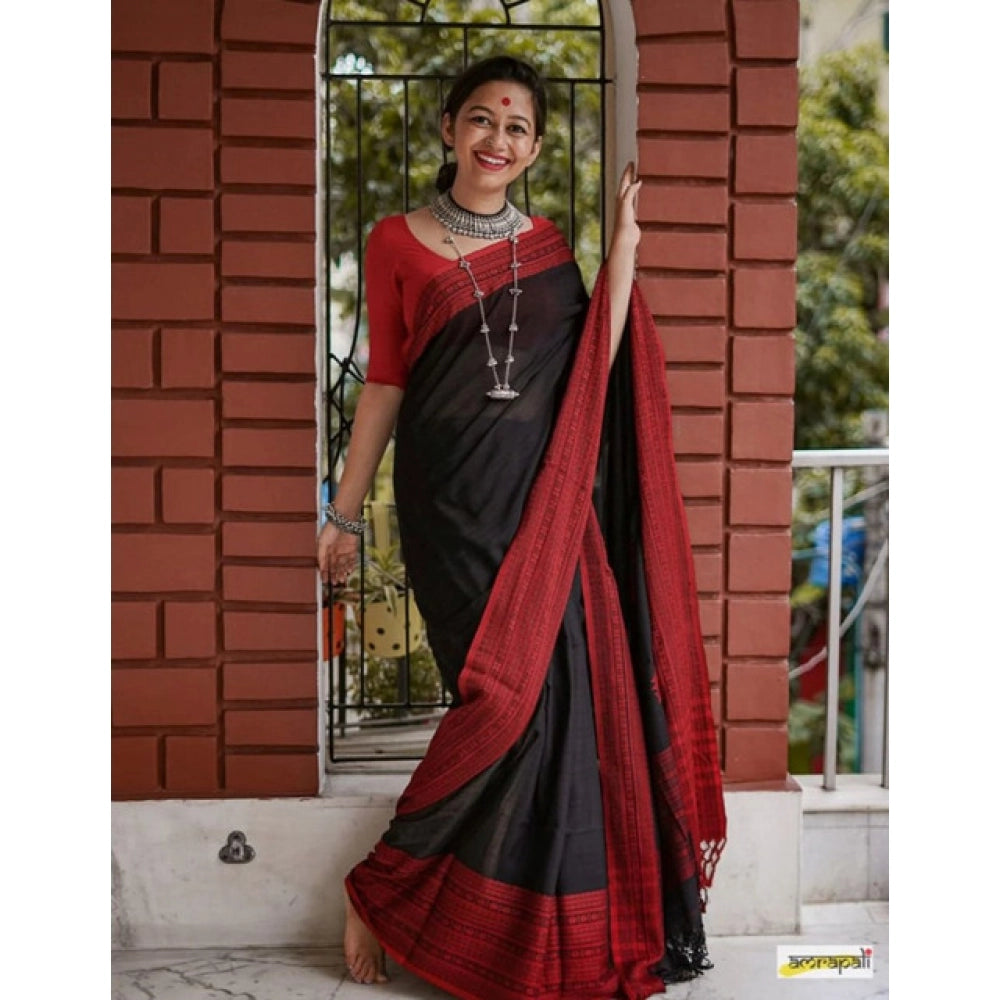 Women's Soft Lilan Printed Saree With Unstitched Blouse 5.5 Mtr (Black)