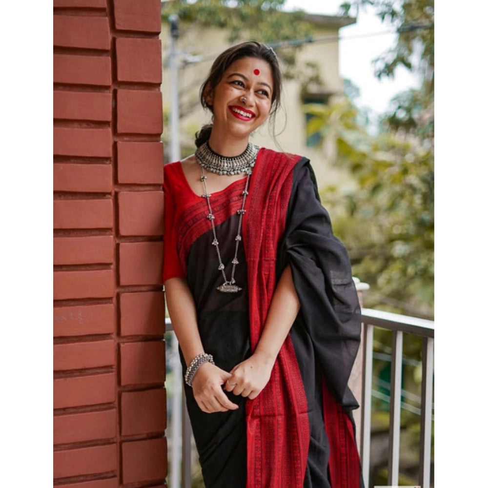 Women's Soft Lilan Printed Saree With Unstitched Blouse 5.5 Mtr (Black)
