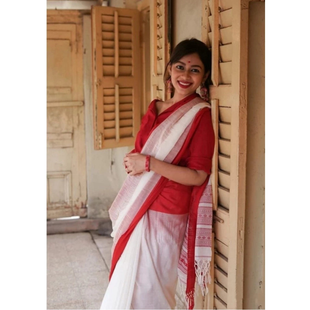 Women's Soft Lilan Printed Saree With Unstitched Blouse 5.5 Mtr (White)