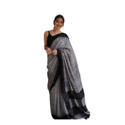 Women's Soft Lilan Printed Saree With Unstitched Blouse 5.5 Mtr (Black)